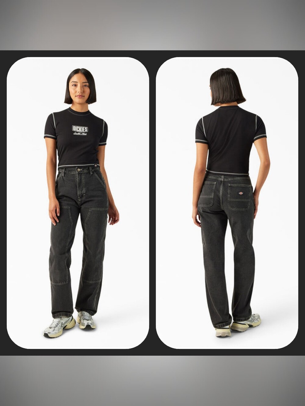Dickies Women's Madison Double Knee Seamed Detail Black High-Rise Straight Jeans